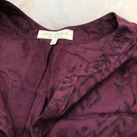 Side Stitch Red Printed Hi-low Hem Blouse Top - Picture 7 of 7